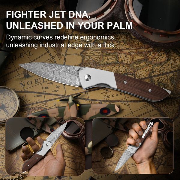 Spitfire | Damascus Steel | Aluminum & Mkuruti Wood